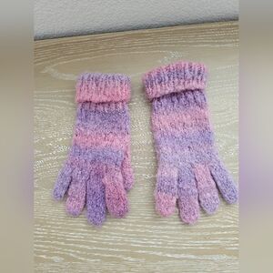 Wool Blend Pink and Purple Knit Gloves